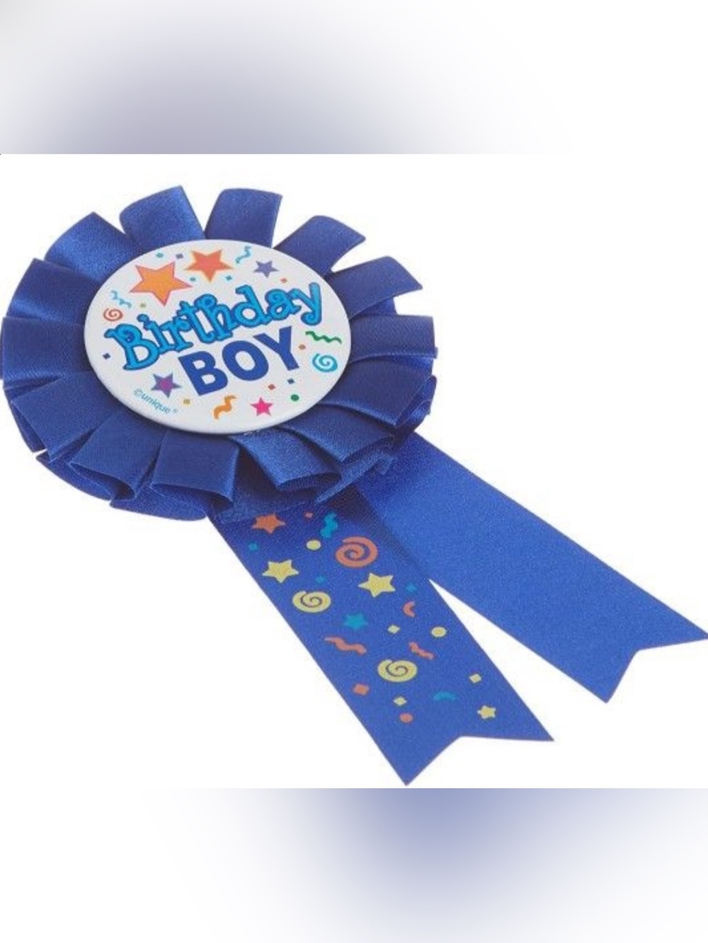 Birthday Boy Blue Fabric Award Ribbon Badge Party Supply